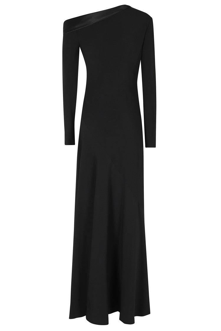 Alberta Ferretti Black Enver Satin One-Shoulder Side Slit Viscose Long Evening Dress