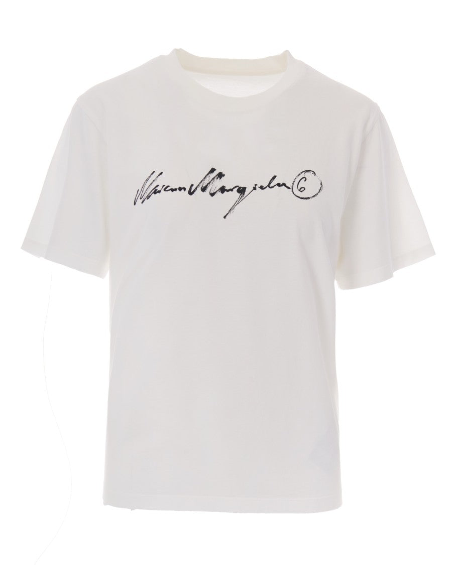 Mm6 By Maison Margiela Hand-Painted Logo Jersey T-Shirt With Distinctive Stitch Detail