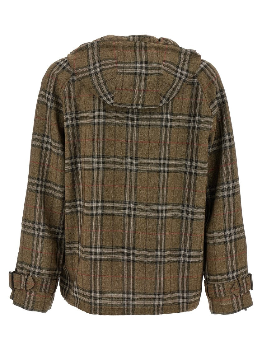 Burberry Check Fabric Multilayer Shirt With Hood And Adjustable Hem