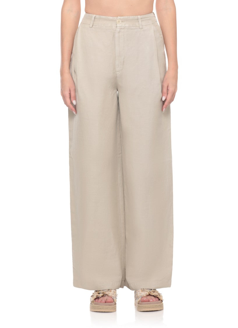 120% Lino Beige Zip Fastening Linen Pants