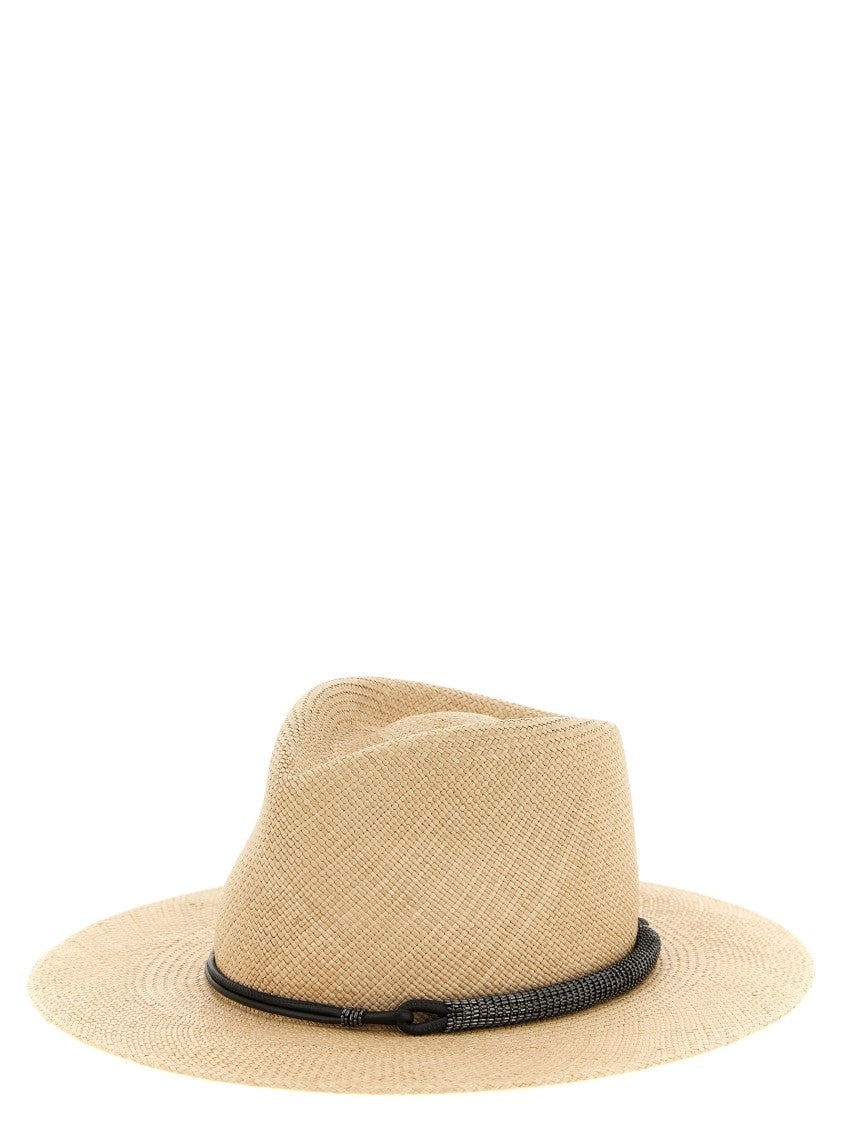 Brunello Cucinelli Woven Raffia Fedora Hat With Leather Band