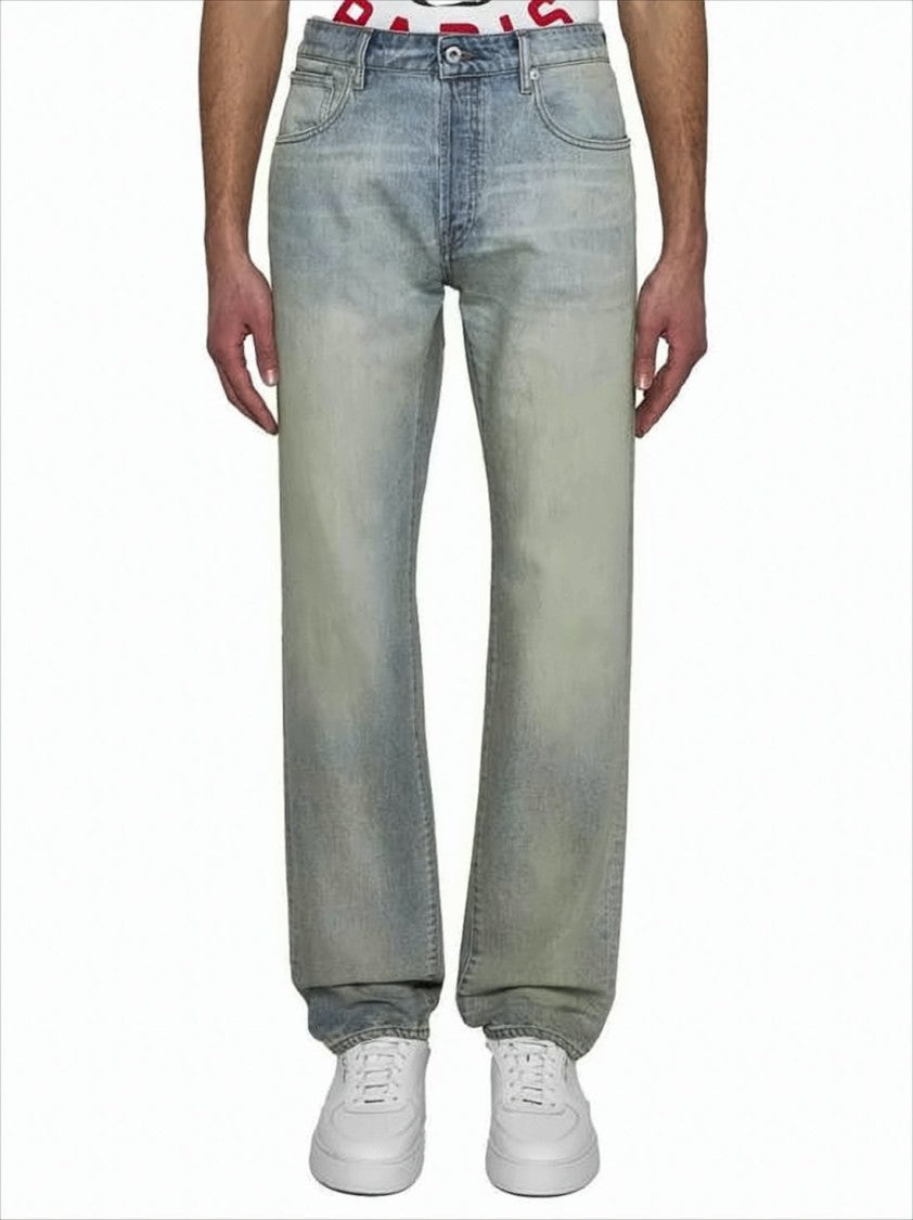 Kenzo Relaxed Fit Light Blue Denim Pants With Classic Five-Pocket Styling