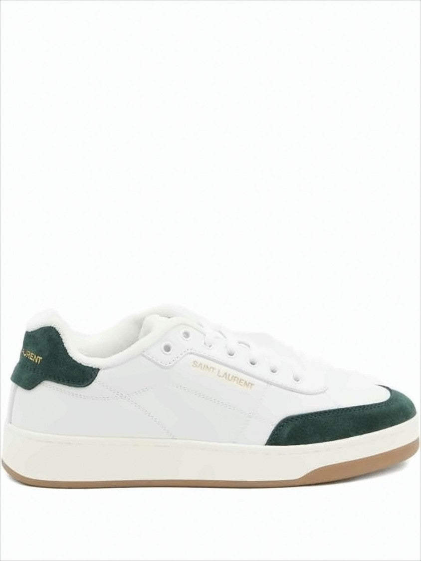 Saint Laurent Low-Top Smooth Leather Sneakers With Suede Accents