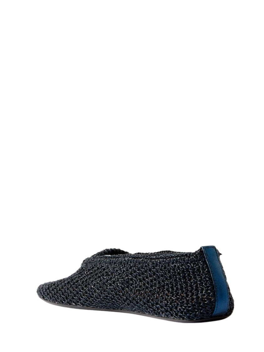 Alaïa Blue Rounded Toe Metallic Mesh Flats