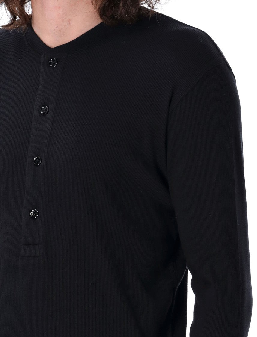 Tom Ford Black Cotton And Modal Ribbed Henley