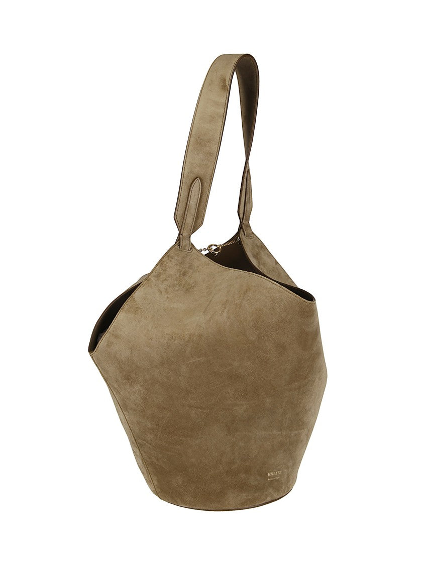 Khaite Suede Handbag With Gold-Tone Clasp