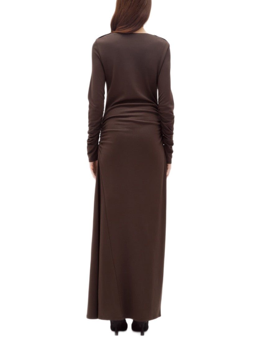Blugirl Gathered Long Jersey Dress With Side Slit And Glove Sleeves