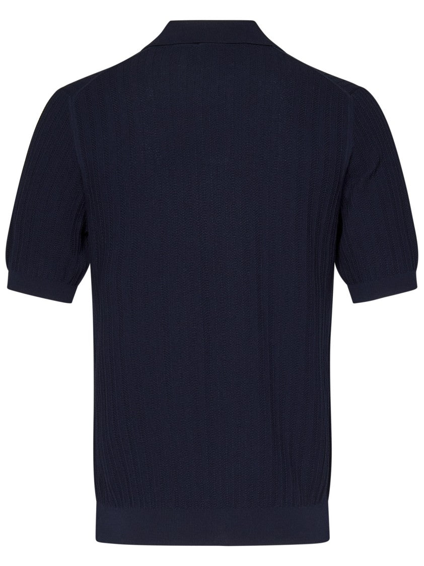 Malo Blue Polo Shirt With Herringbone Stitch