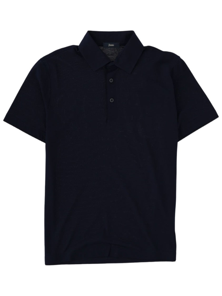Herno Black Short-Sleeve Polo With Classic Collar And Three-Button Placket