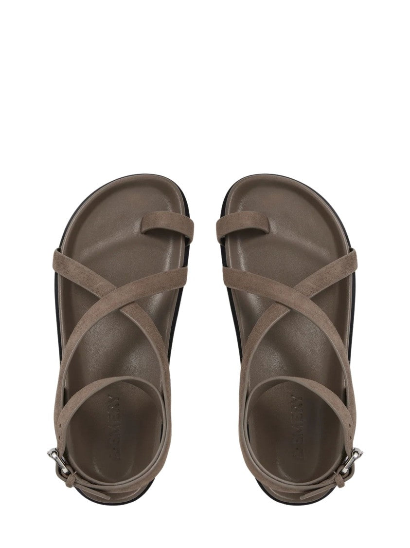 A.Emery Beige Crossover Straps Suede Sandals