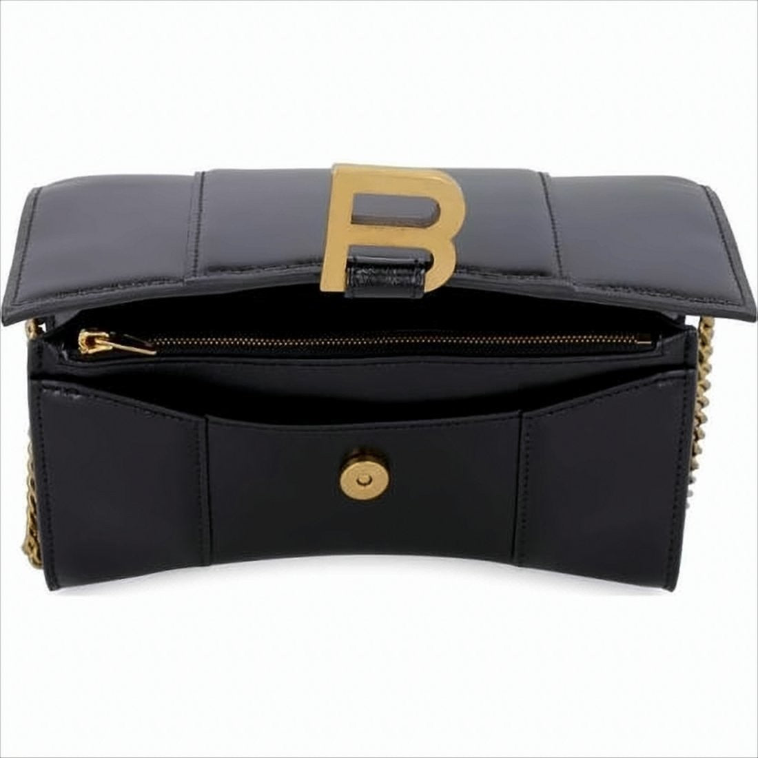 Balenciaga Structured Black Leather Crossbody Bag With Gold Clasp