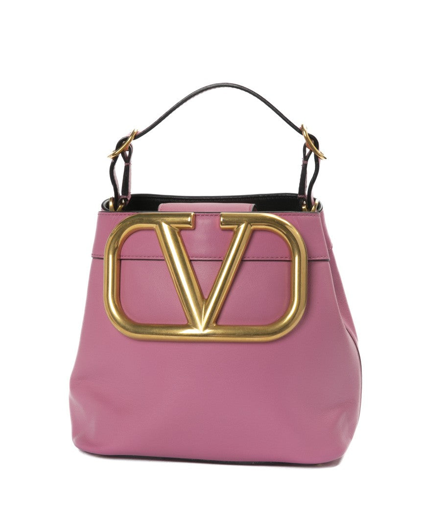 Valentino Small Bucket Bag With Oversized Metallic Logo And Practical Pockets