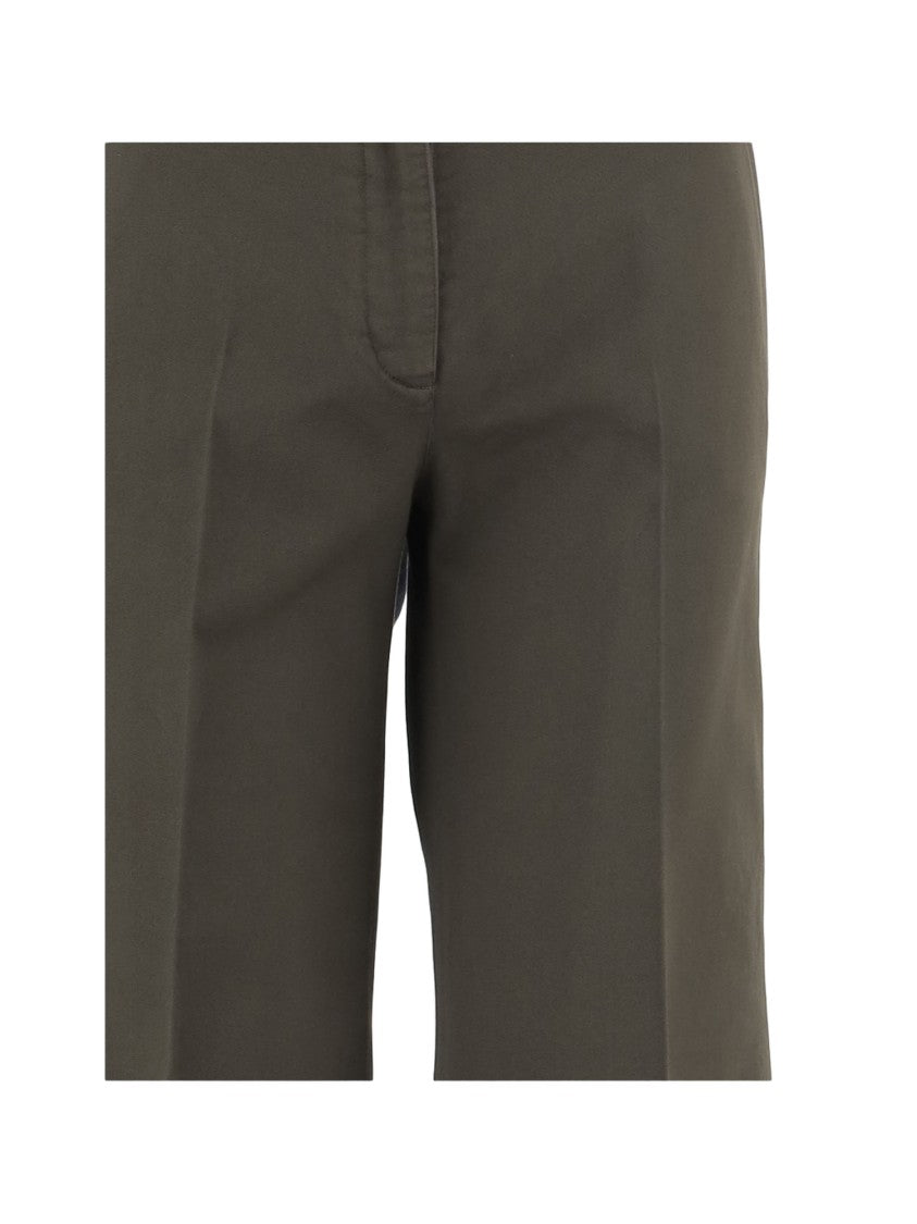 Ql2 Military Green Cotton Wide-Leg Trousers