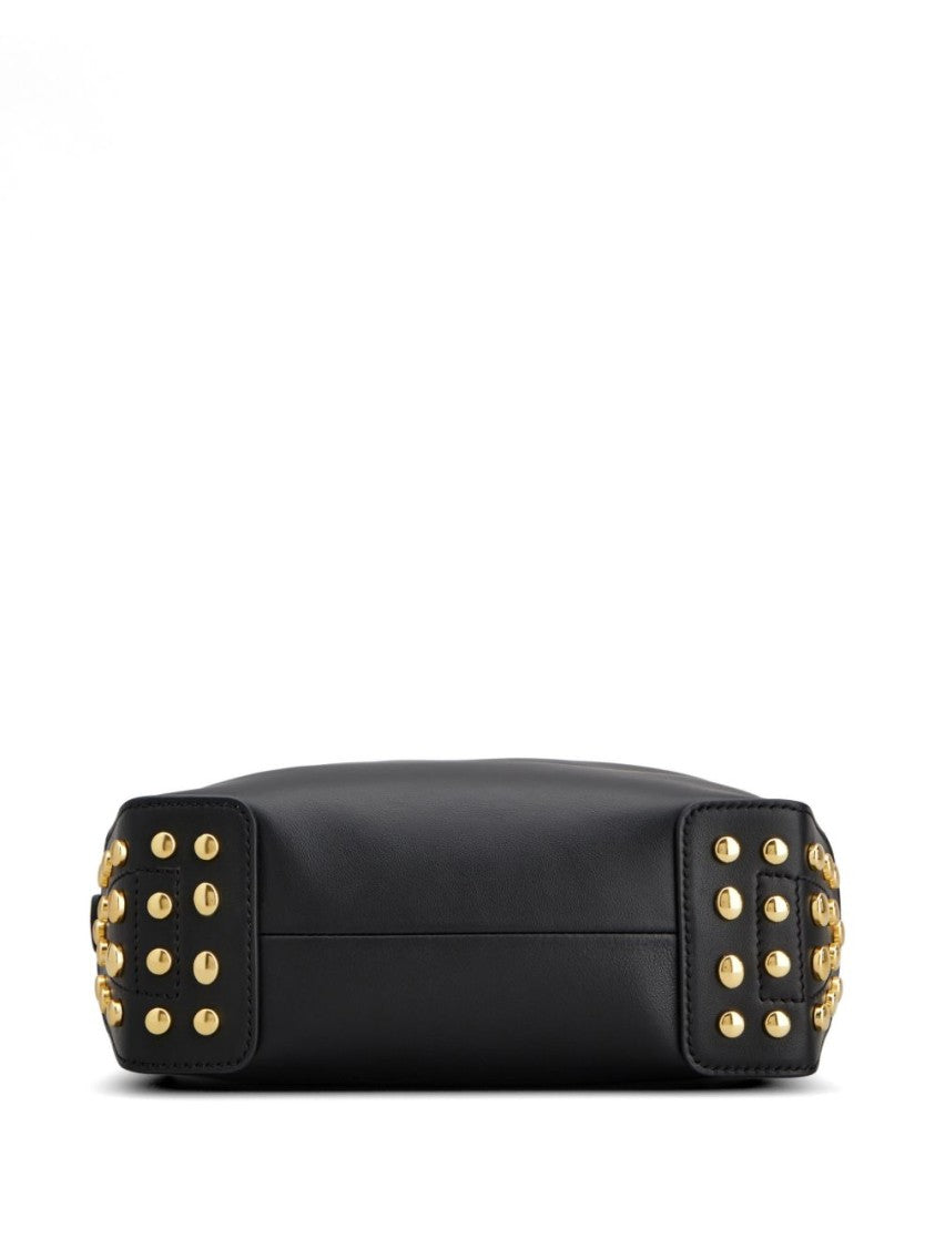 Tod's Sleek Black Handbag With Gold-Tone Studs And Adjustable Strap