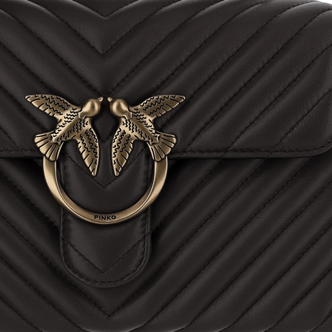 Pinko Dark Brown Love Lady Puff Big Quilted Leather Shoulder Bag