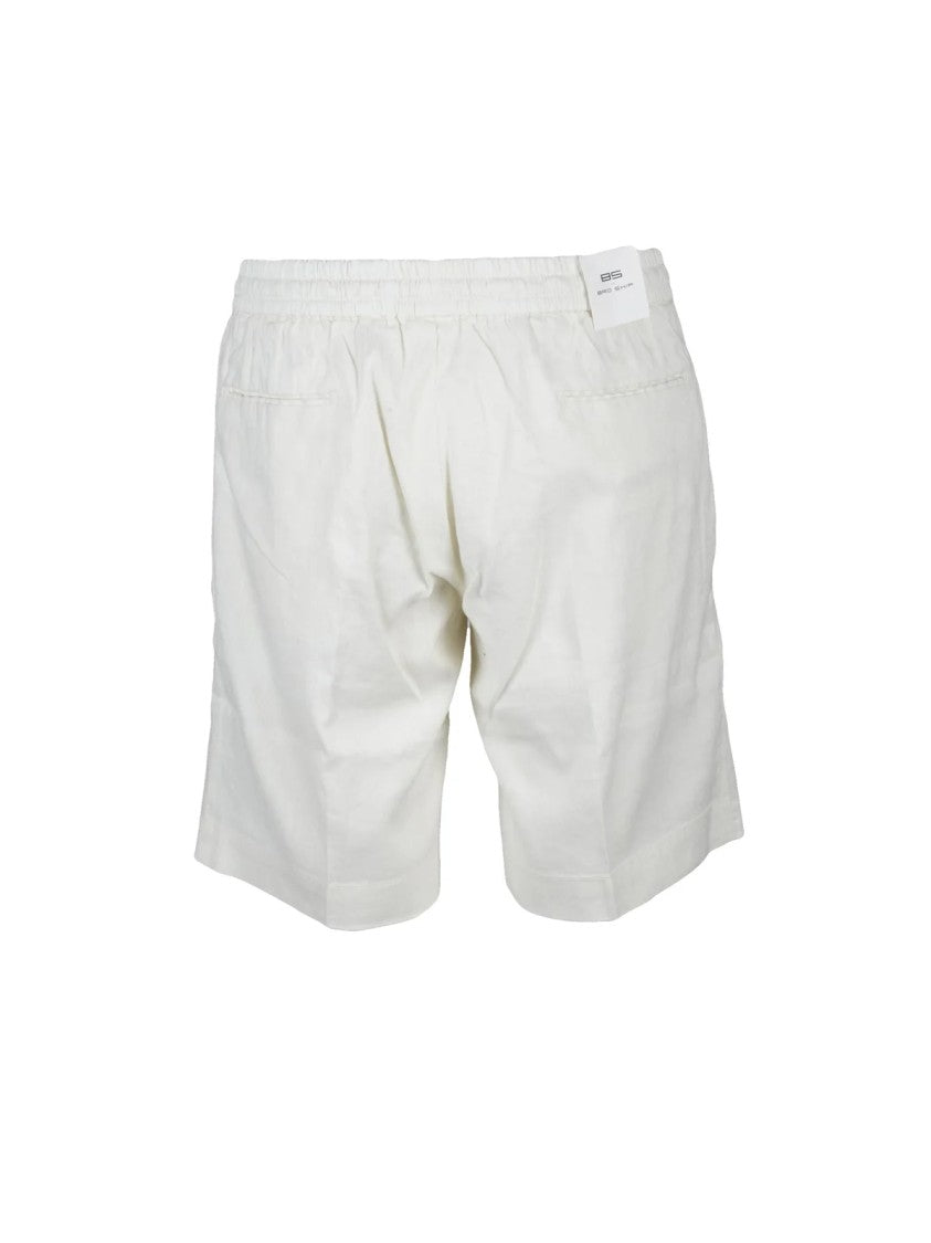 Bro Ship White Cotton Linen Elastane Bermuda Shorts