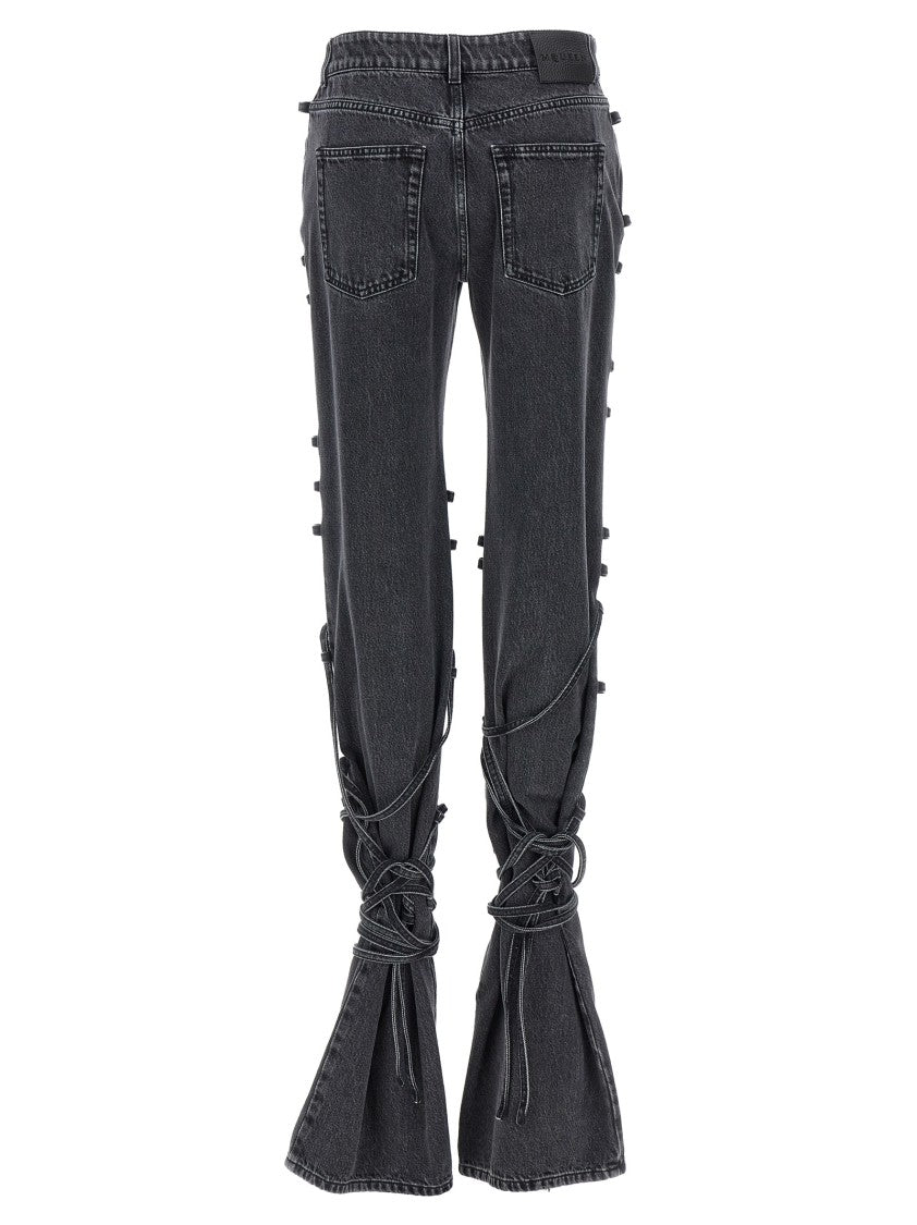 Mcqueen Asymmetric Closure Black Denim Jeans