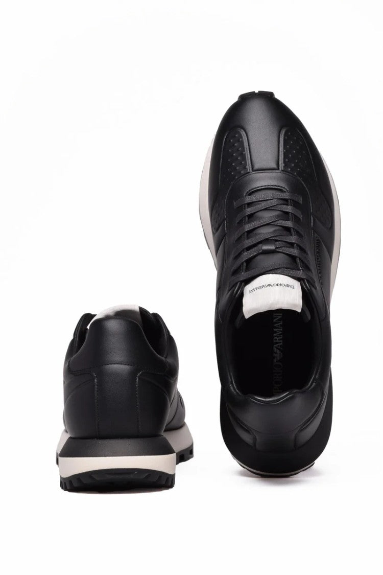 Emporio Armani Leather Sneakers - Black