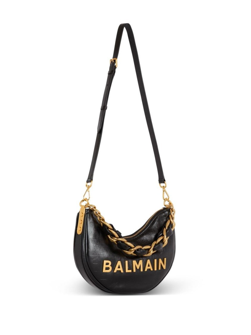 Balmain Black Crescent Shaped Leather Shoulder Bag