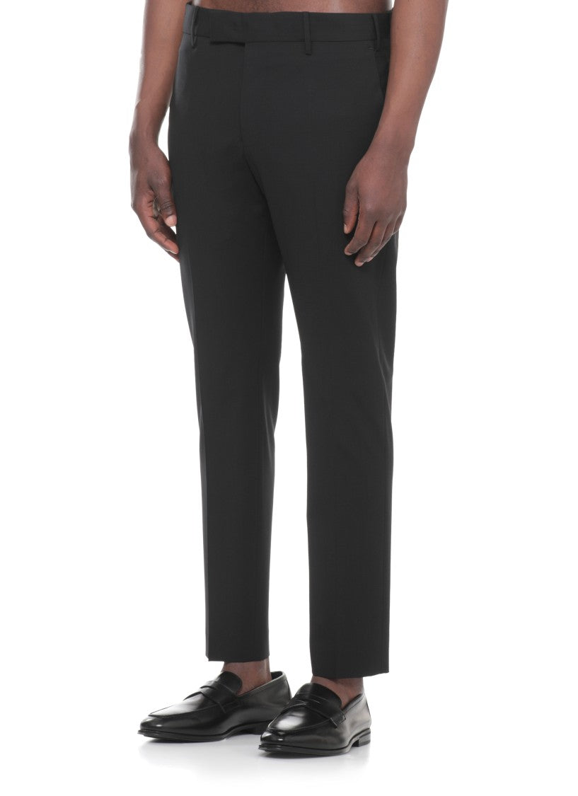 Pt Torino Black Wool Straight-Leg Pants