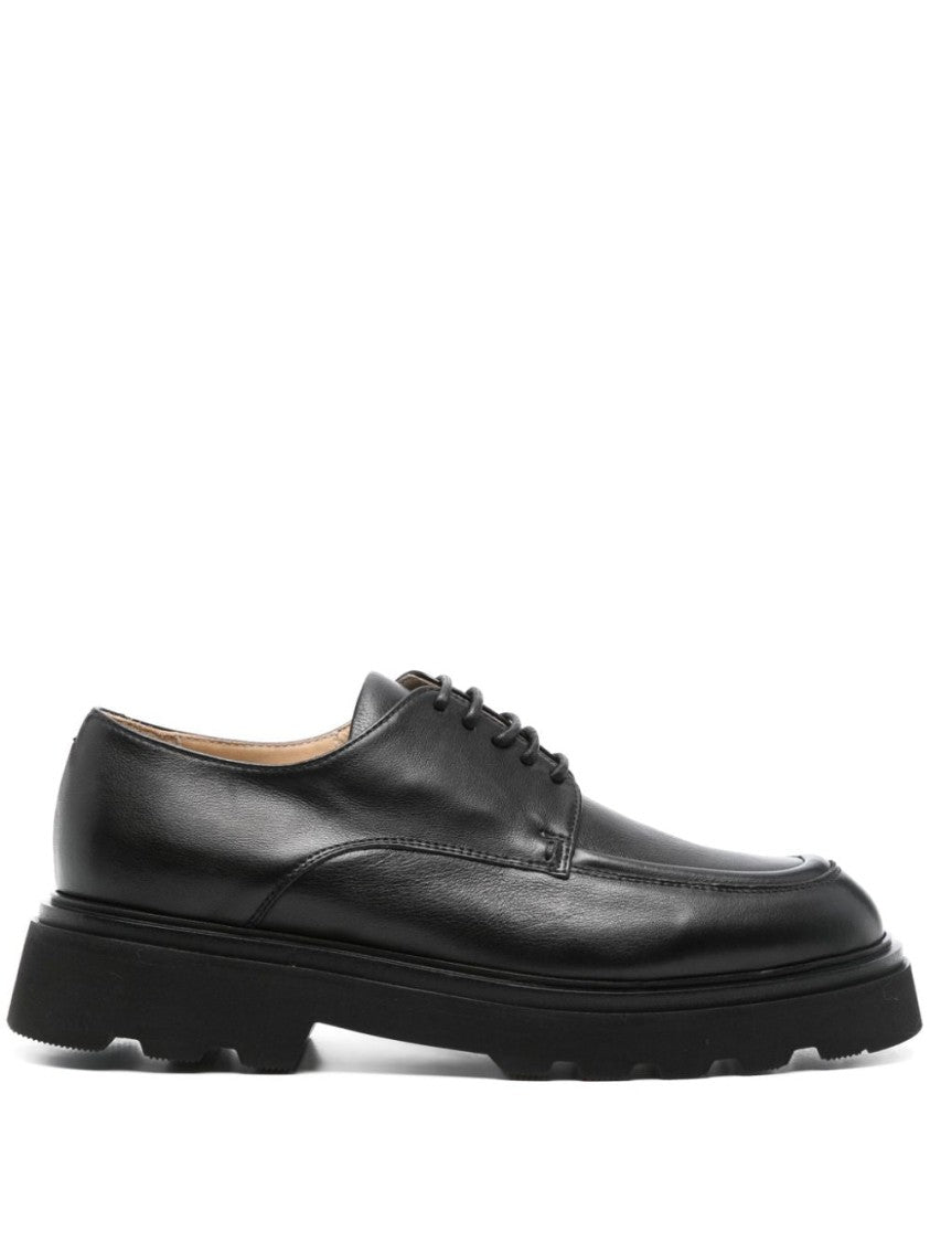 Doucal's Black Leather Loafers With Durable Rubber Sole