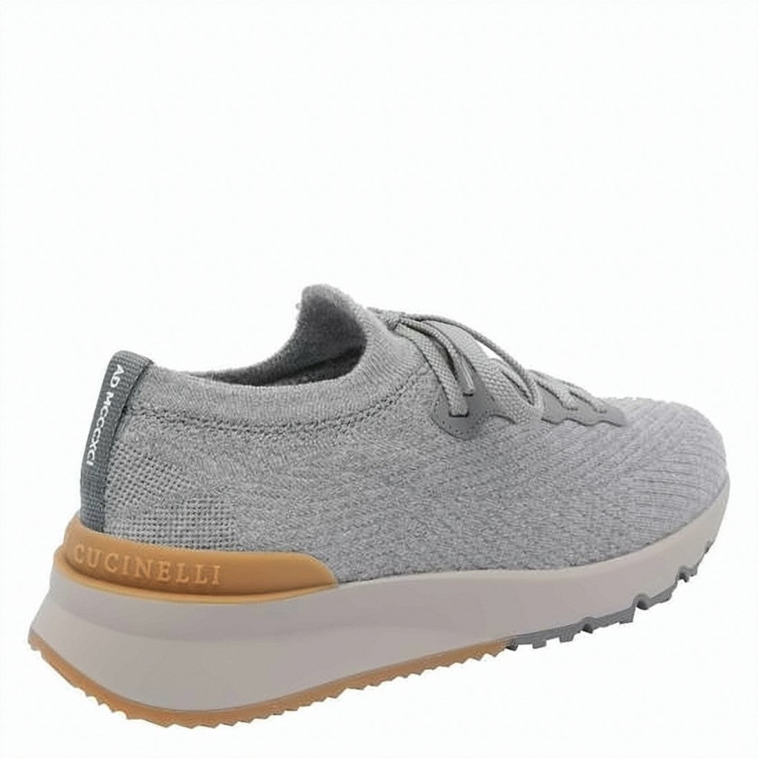 Brunello Cucinelli Knitted Wool Sneakers With Contrasting Rubber Heel Accent