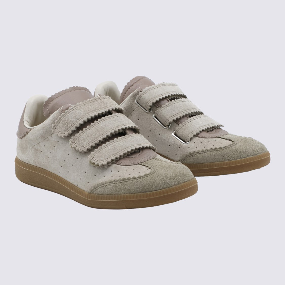 Isabel Marant Low-Top Beige Suede Sneakers With Velcro Straps