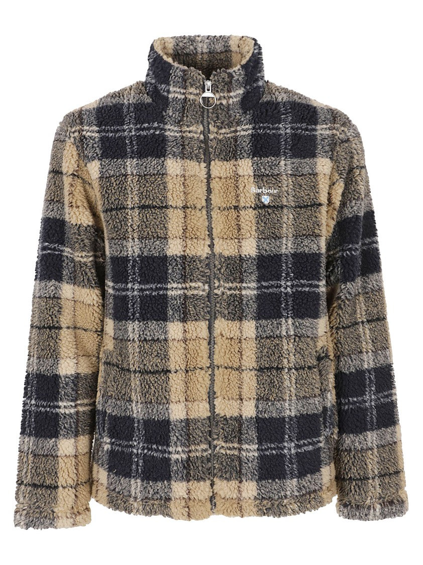 Barbour Brown Tartan Fleece Shirt With High Collar And Zip Closure
