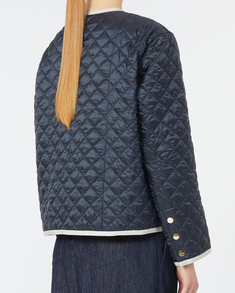Max Mara Quilted Blue Jacket With Diamond Pattern