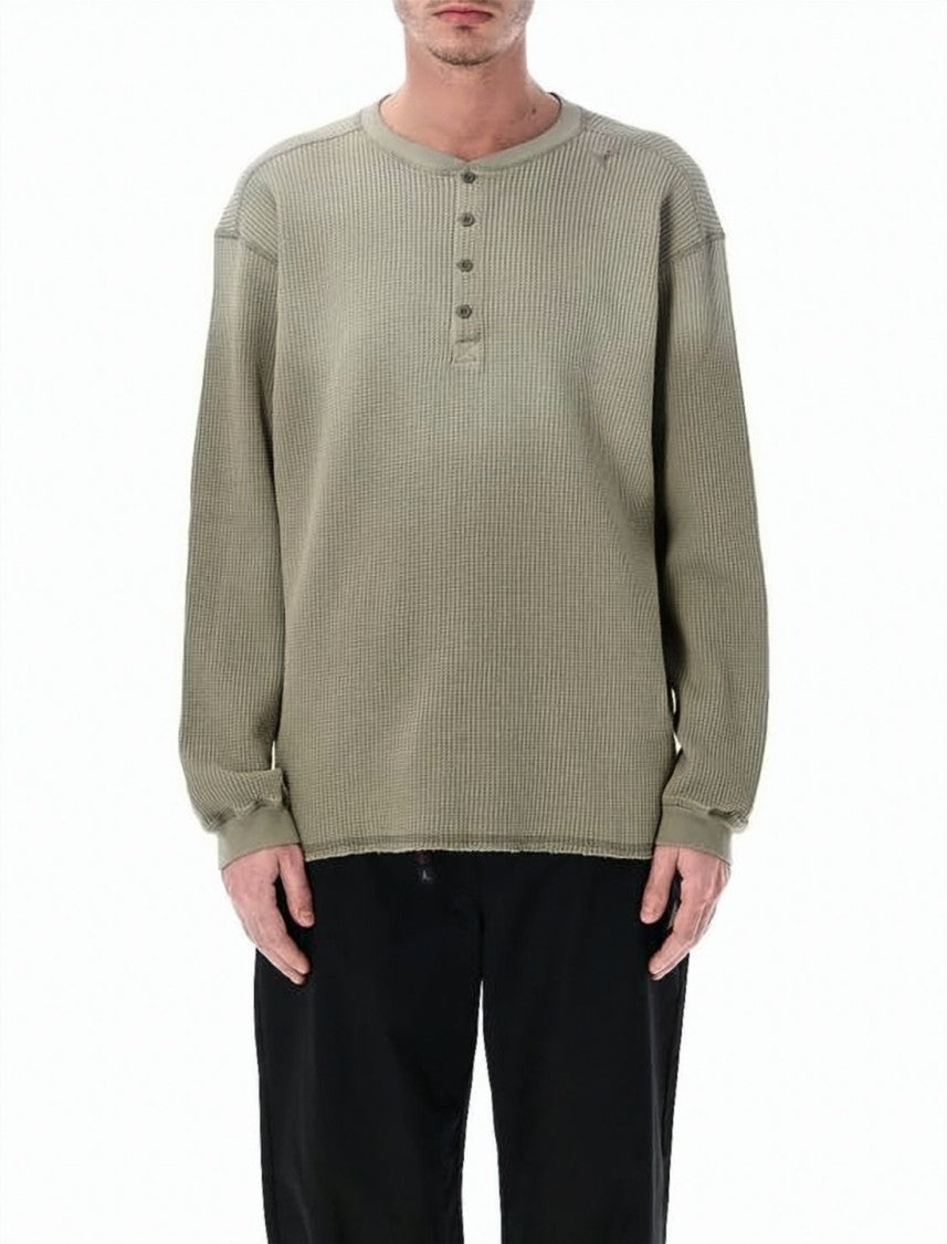 Roa Long-Sleeve Waffle Knit Top With Buttoned Placket