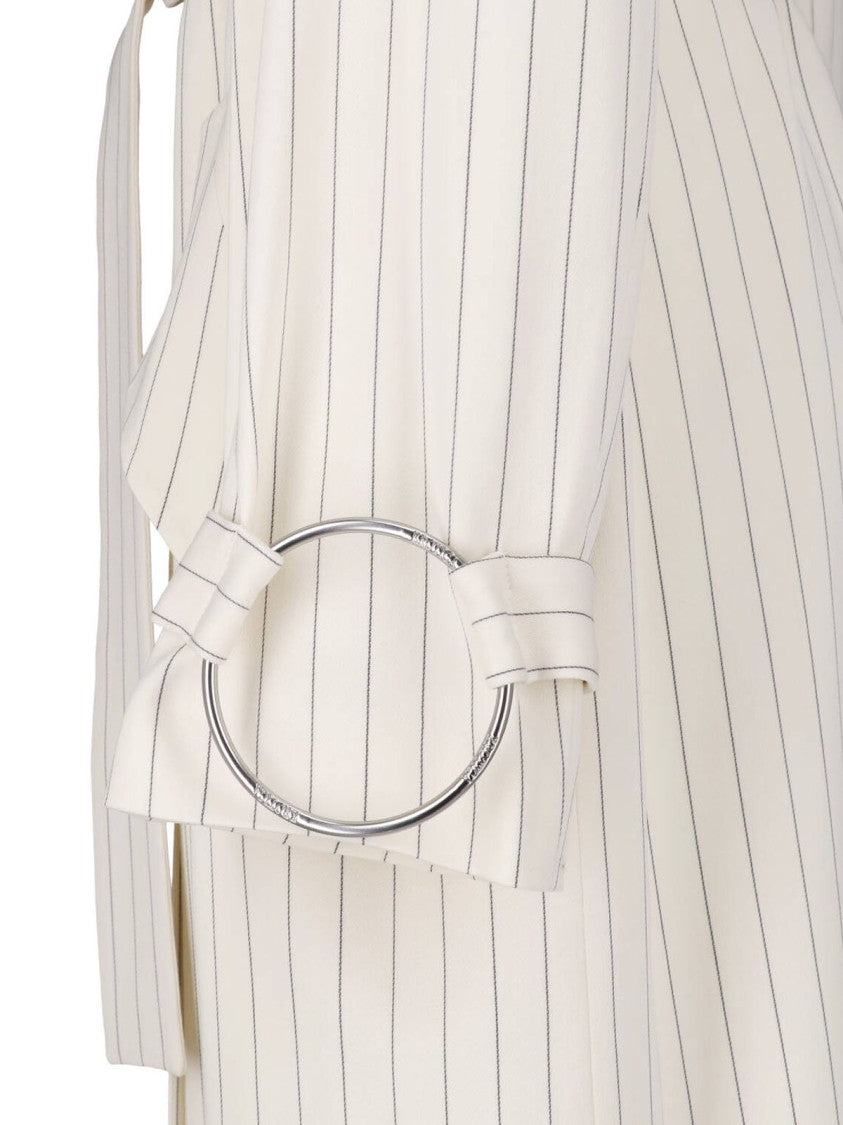 Dondup White Gessato Wool Pinstripe Trench Coat