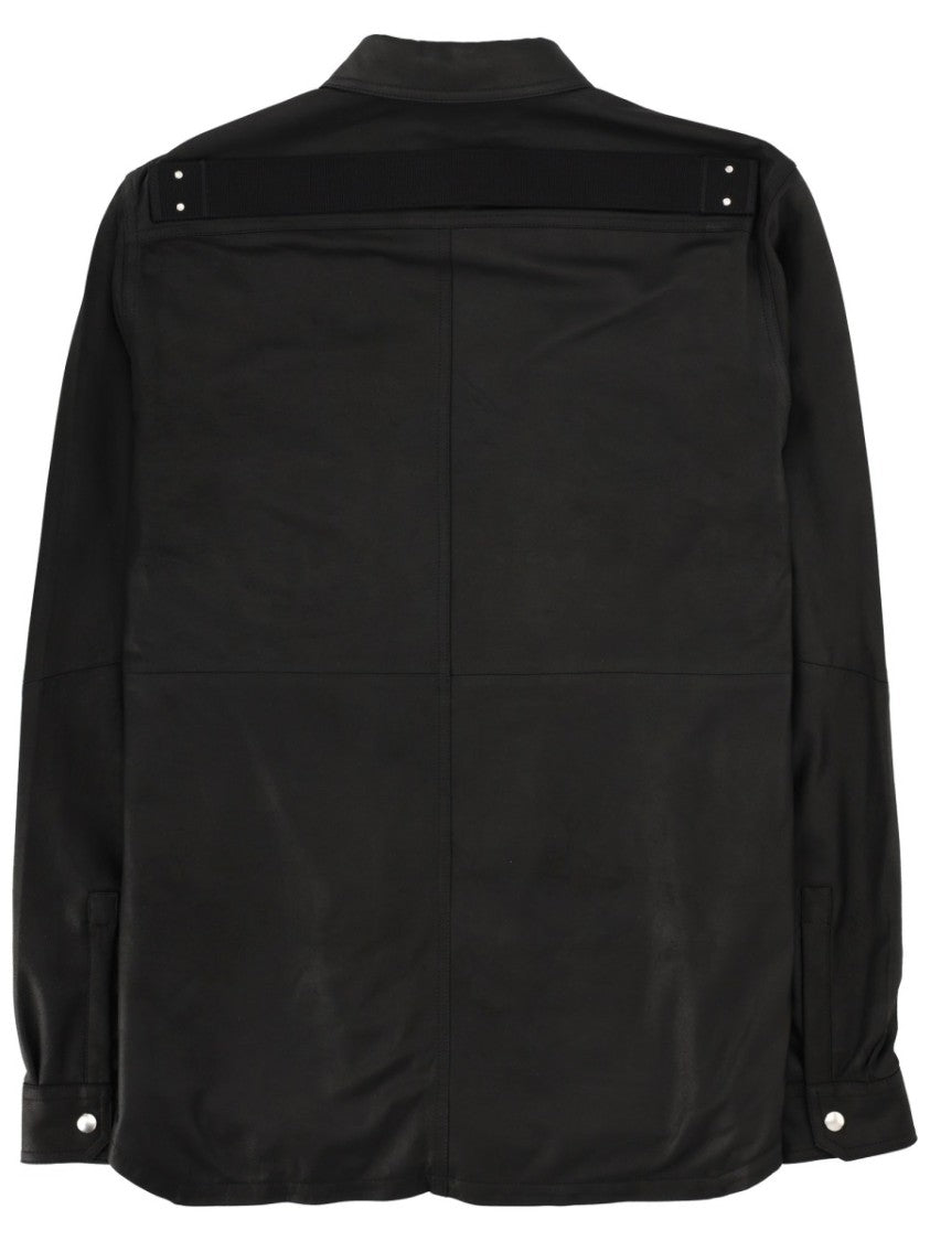Rick Owens Matte Black Leather Snap Jacket