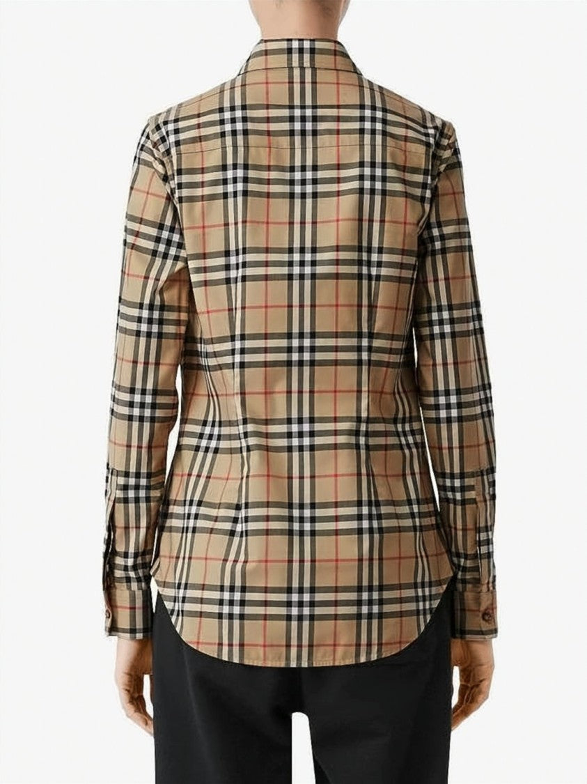 Burberry Beige Check Pattern Tailored Shirt With Button-Down Front