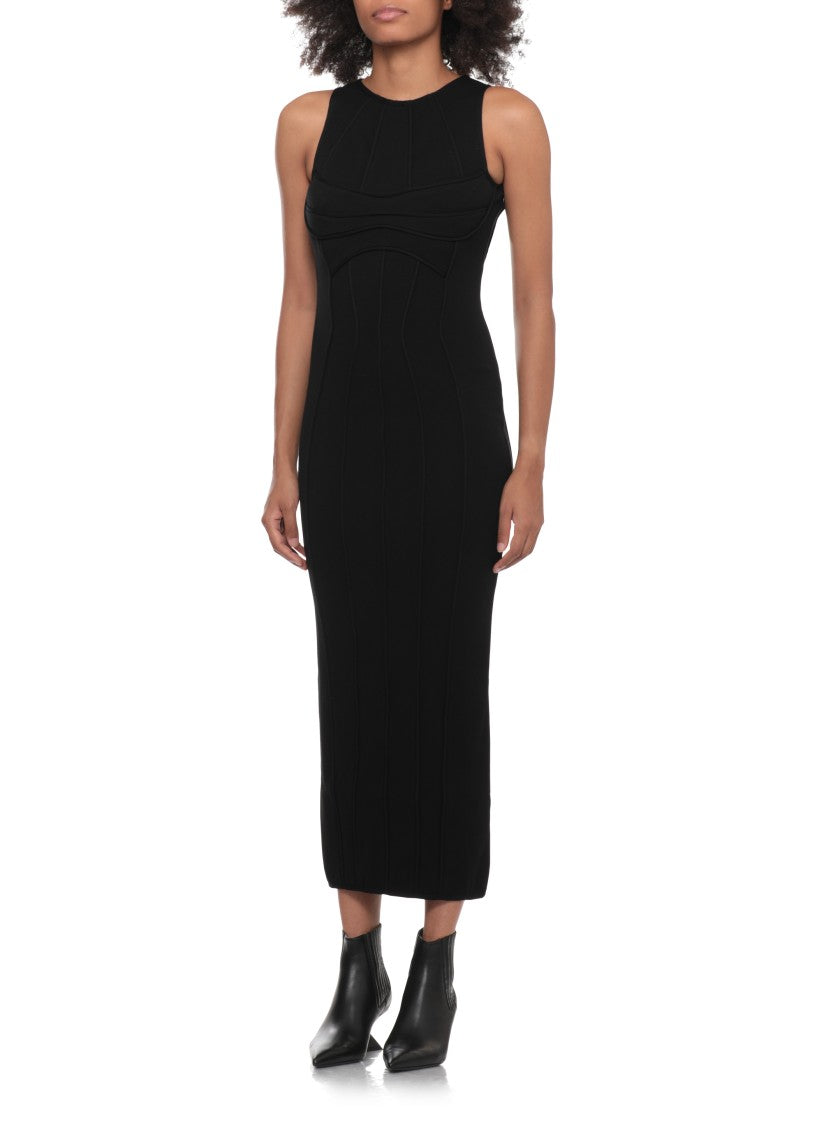 The Attico Fitted Midi Dress With Crew Neckline And Vertical Profiles