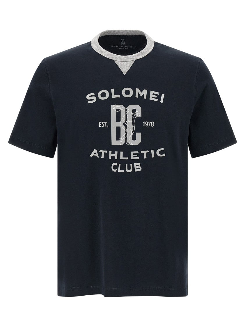 Brunello Cucinelli Cotton Jersey T-Shirt With Front Print And Side Splits