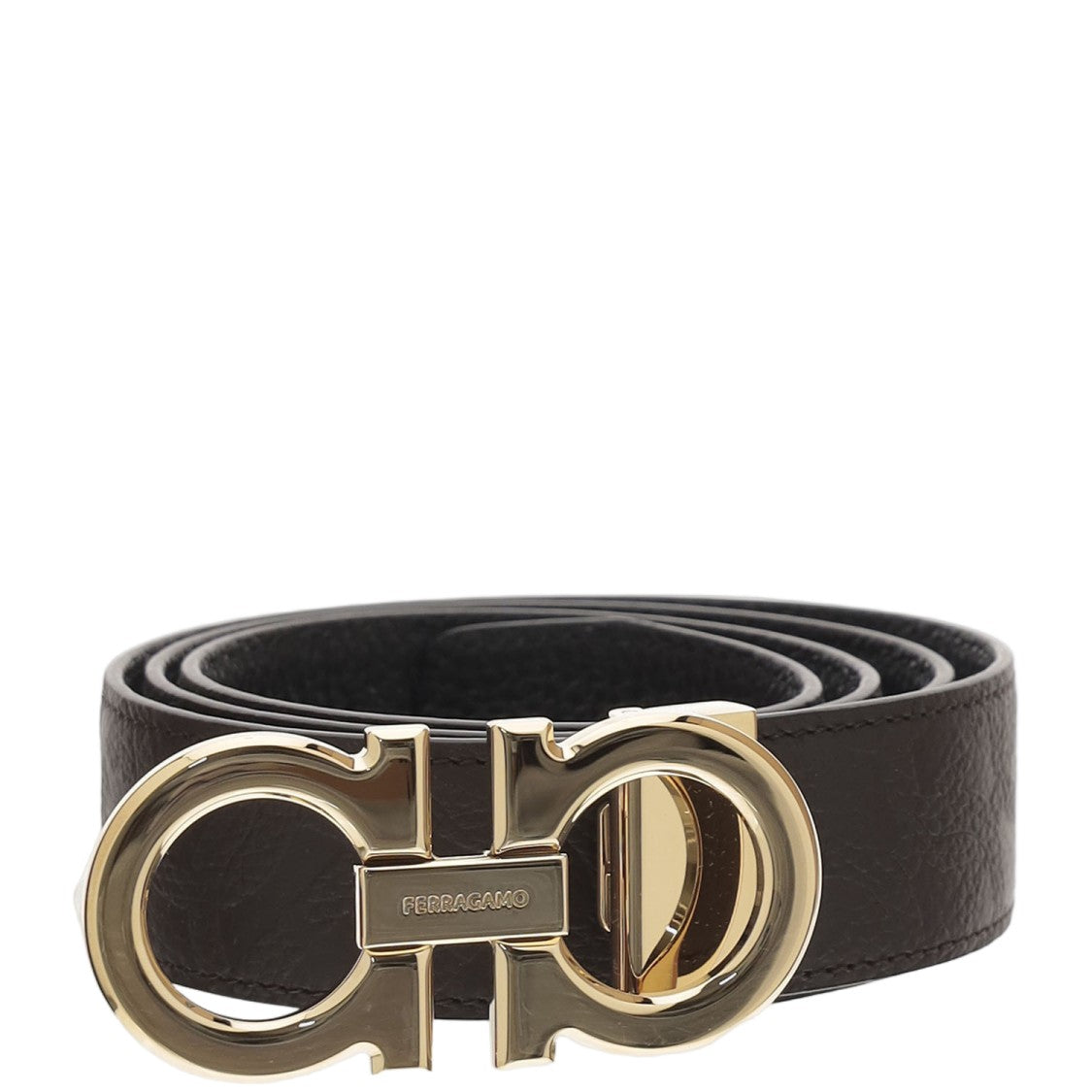 Salvatore Ferragamo Dark Brown Double Hook Reversible Leather Belt
