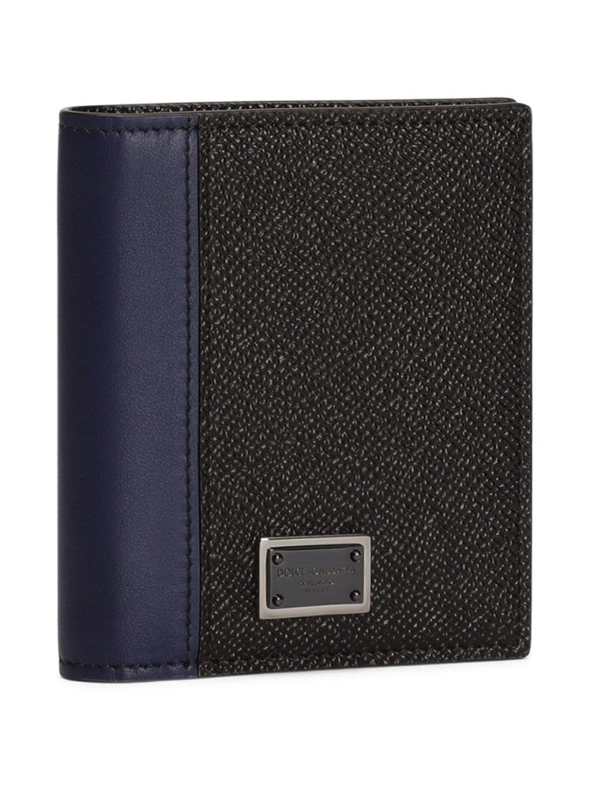 Dolce & Gabbana Textured Black Wallet With Navy Blue Side Panel