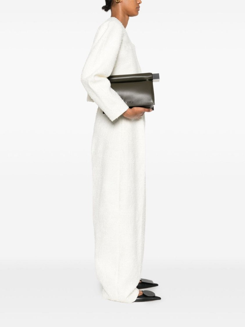 Jacquemus Structured Khaki Lambskin Clutch With Silver-Tone Detail