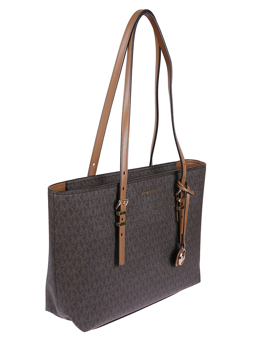 Michael Kors Monogram Coated Canvas Tote Bag With Leather Accents