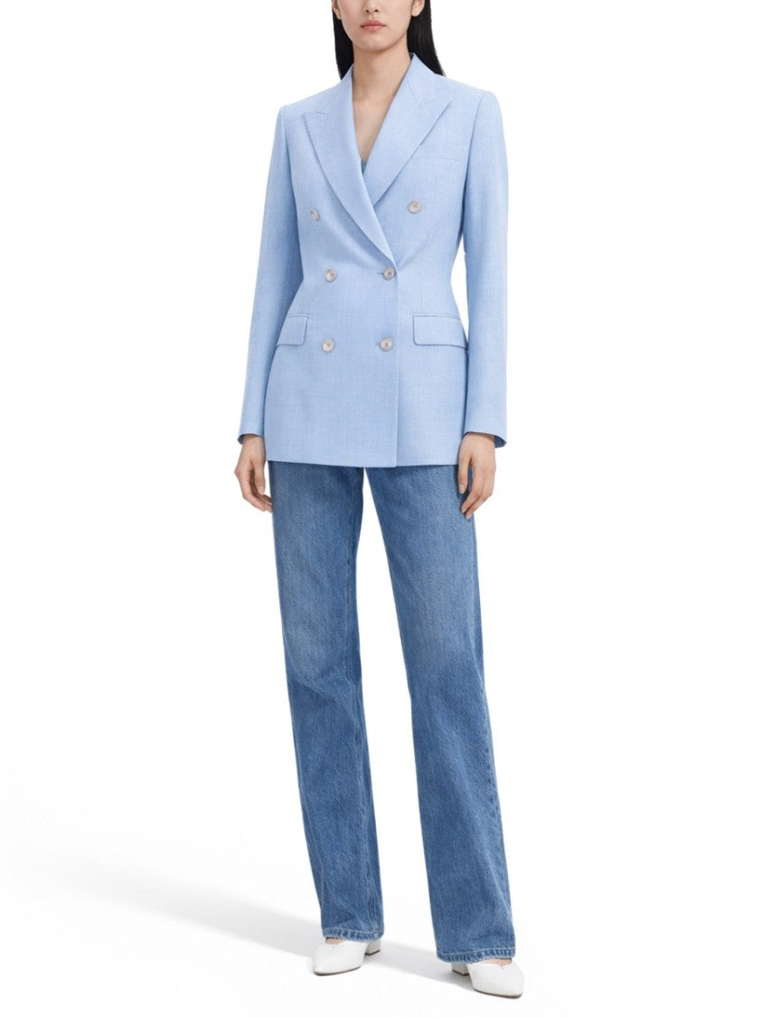 Tagliatore Blue Double-Breasted Wool Silk Blazer