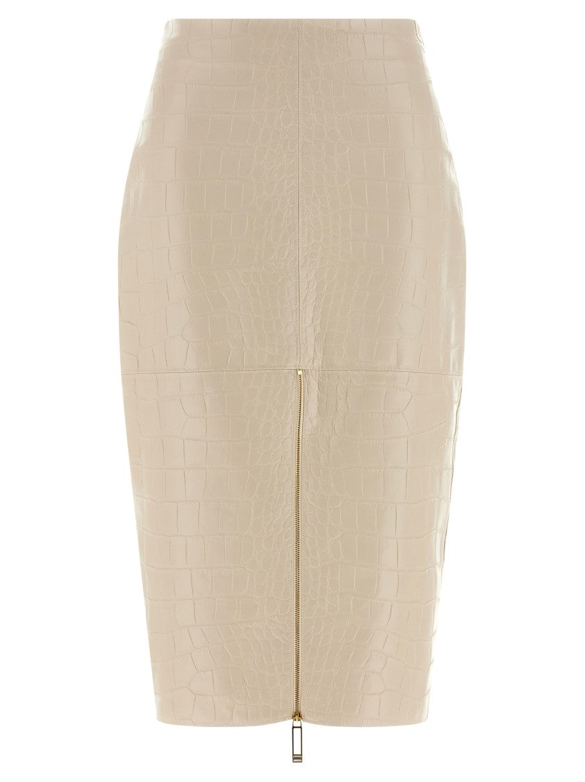 Elisabetta Franchi Croc Print Leather-Effect Longuette Midi Skirt