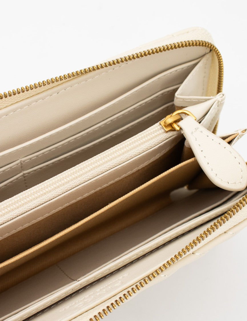 Pinko White Quilted Leather Wallet With Gold-Plated Logo