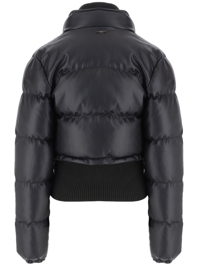 Just Cavalli Quilted Black Nylon Down Jacket With High Collar And Tapered Hem