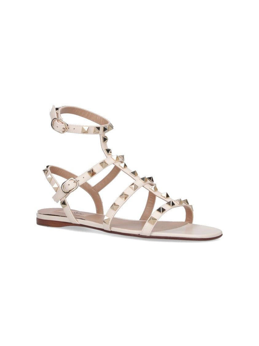 Valentino Garavani "Rockstud" Sandals, In Cream Calfskin