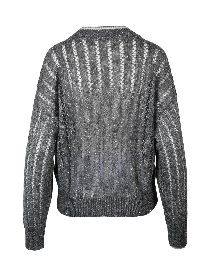 Brunello Cucinelli Grey Tricot Linen Nylon Cardigan