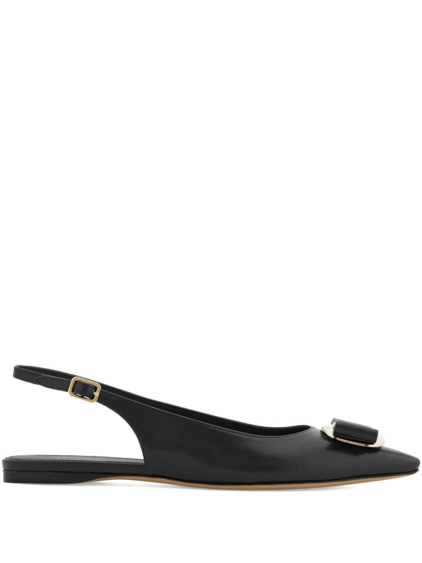 Salvatore Ferragamo Black Zelmy Pointed Toe Slingback Ballerinas