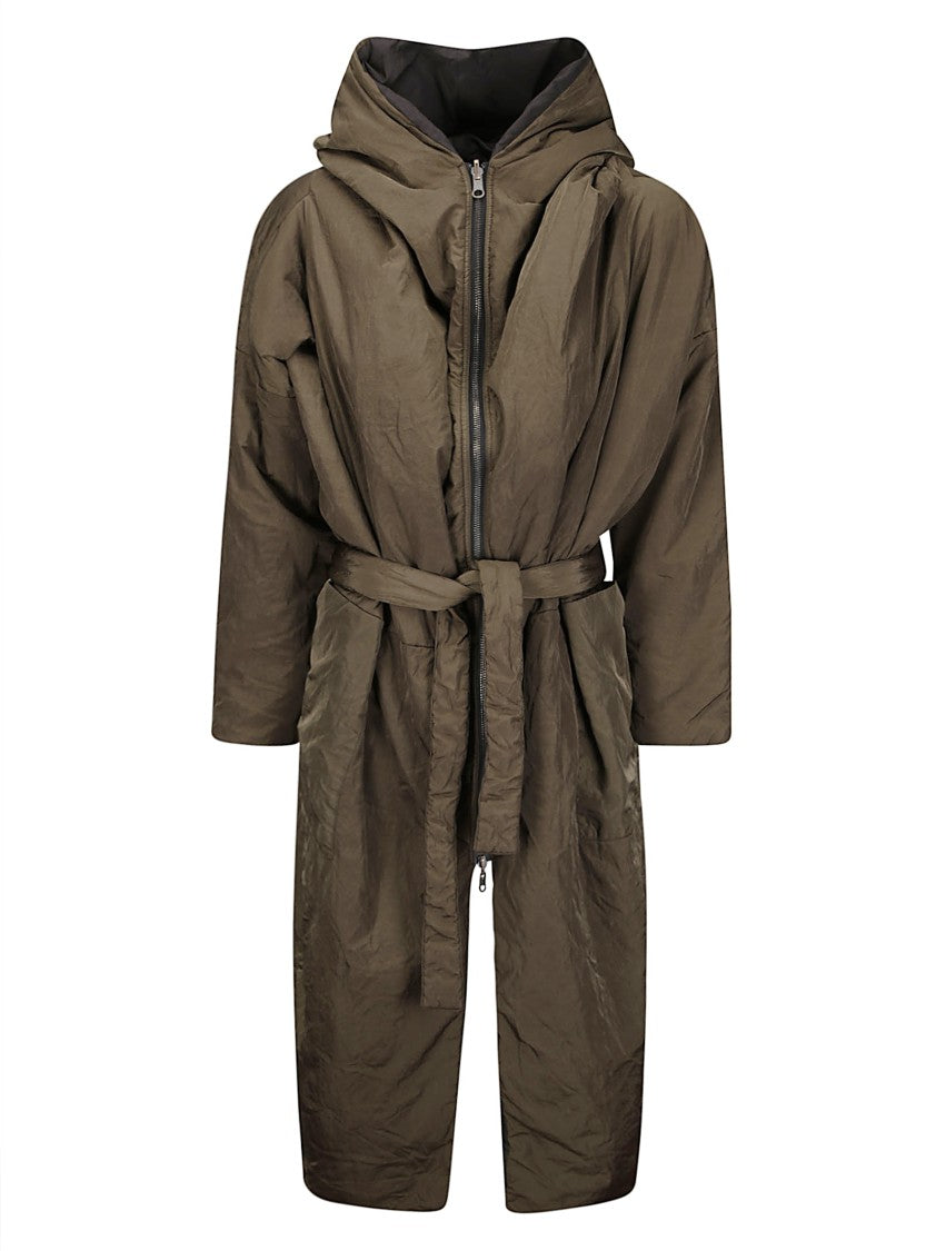 Kimono Rain Long Padded Jacket With Front Zip And Removable Belt
