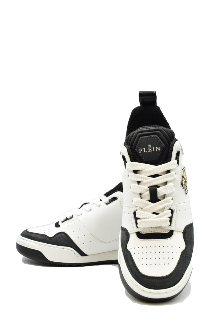 Philipp Plein White Croco-Print Leather-Blend Sneakers