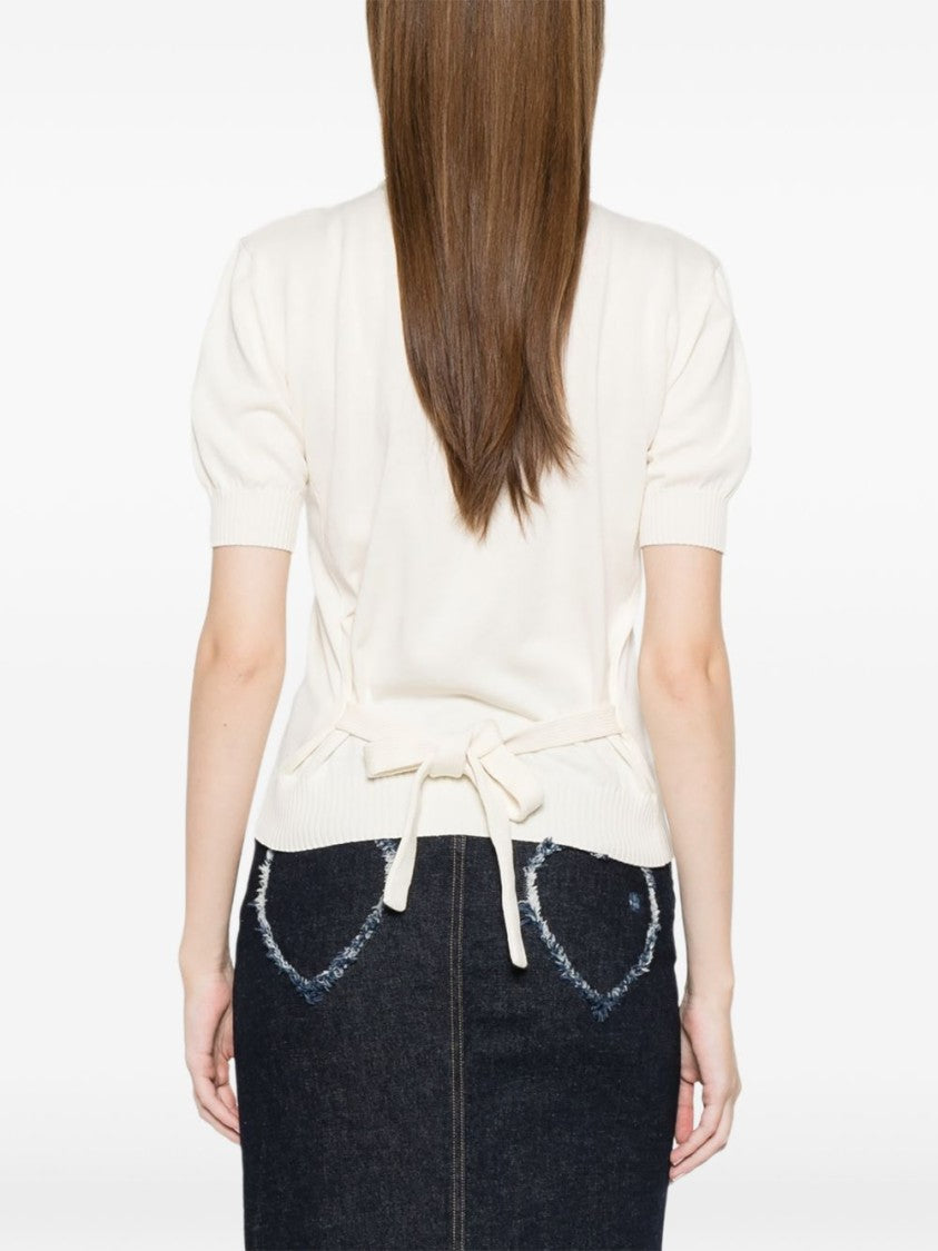 Moschino Beige Button Detail Short Sleeve Sweater
