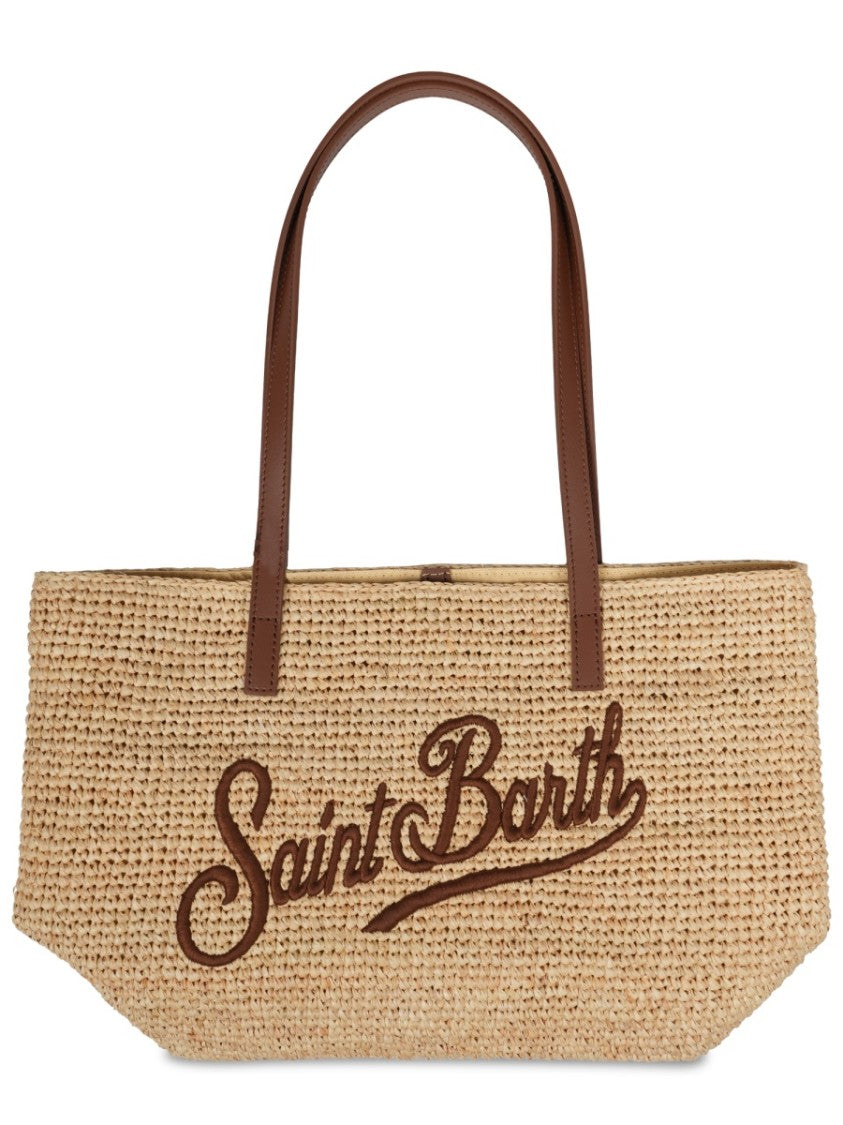 Mc2 Saint Barth Rectangular Woven Raffia Tote Bag With Contrasting Handles